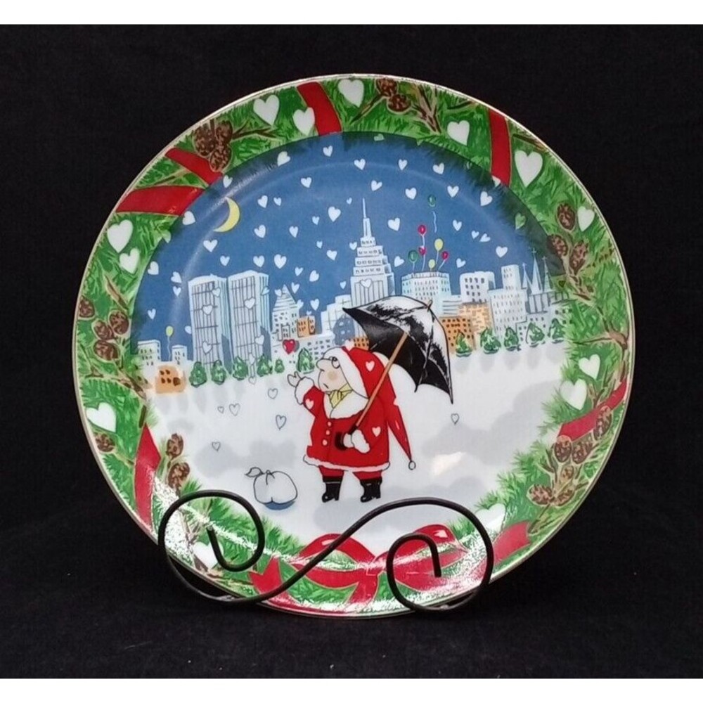 Ziggy In Santa Suit w Umbrella Plate Snow Holiday City Decorative Vintage Rare??